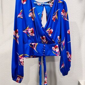 Floral Blue Faux Wrap Crop Top